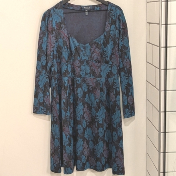 Modcloth Women's Feather Novelty Printed Retro Long Sleeve Dress Size 2X - Picture 1 of 7